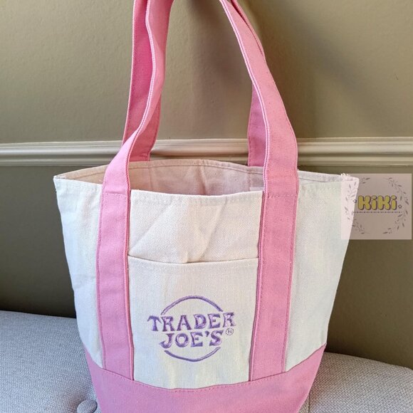 Trader Joe's Mini Pastel Canvas Tote Bags set of 4 limited edition - Picture 7 of 15